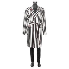 D&G Striped Coat Morning Gown ROYAL KING with Logo Patch Blue White 48