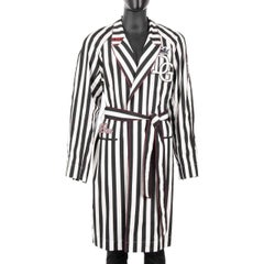D&G Striped Coat Morning Gown ROYAL KING with Logo Patch Blue White 50