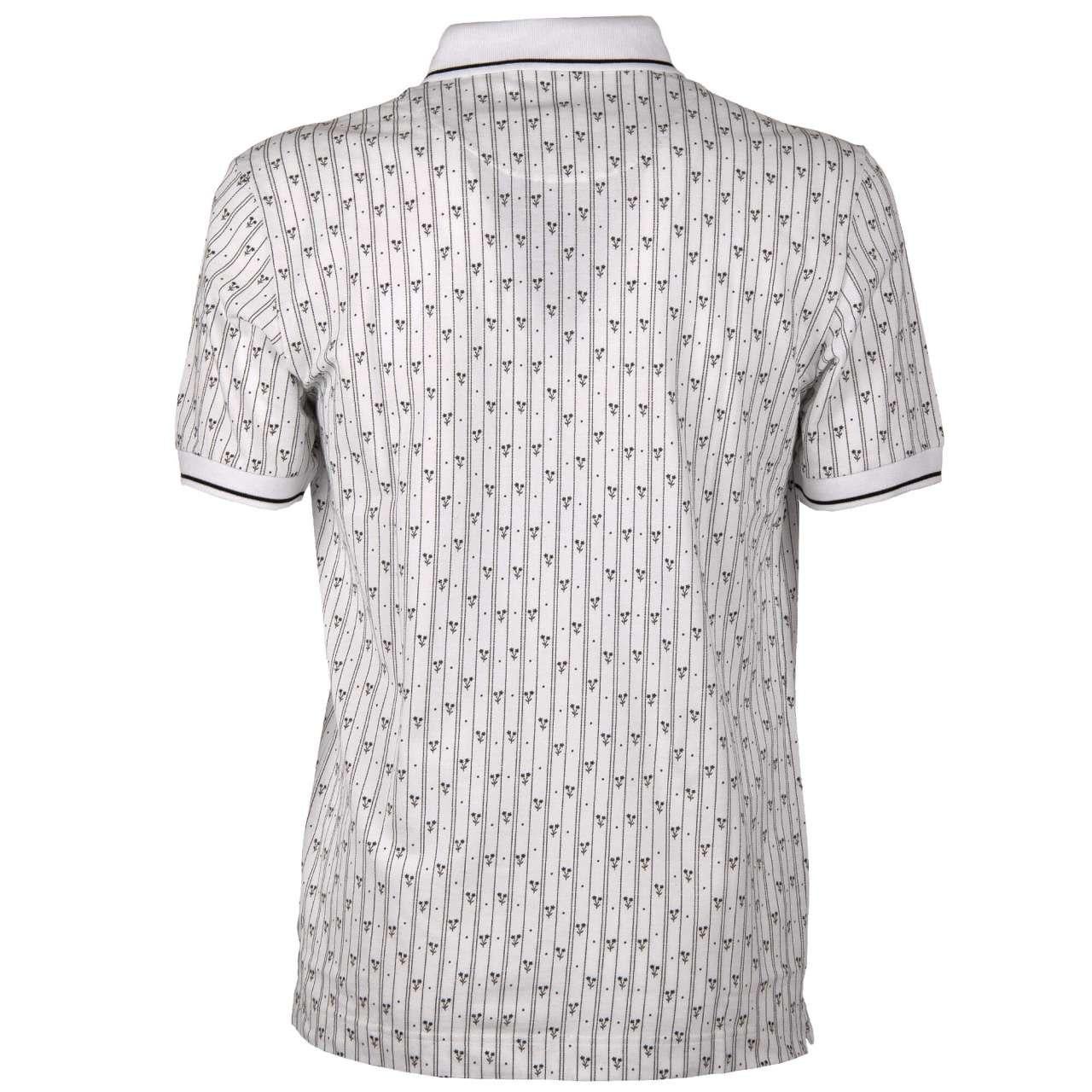 - Striped floral cotton Polo Shirt with embroidered pistols by DOLCE & GABBANA - New with Tags - MADE IN ITALY - Former RRP: EUR 475 - Slim Fit - Polo collar - Buttons - Model: G8GH1Z-G7HPZ-HW039 - Material: 100% Cotton - Color: White / Black - Two