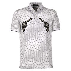 D&G Striped Cotton Polo Shirt with Embroidered Pistols White Black 44