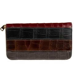 D&G Striped Patchwork Crocodile Leather Zip-Around Wallet Black Gray Brown