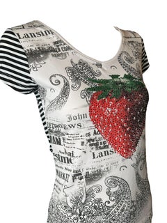 D&G Striped Rhinestone Strawberry Tee, Early 2000s