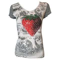 D&G Gestreiftes Strass-Erdbeer-T-Shirt, Anfang 2000er