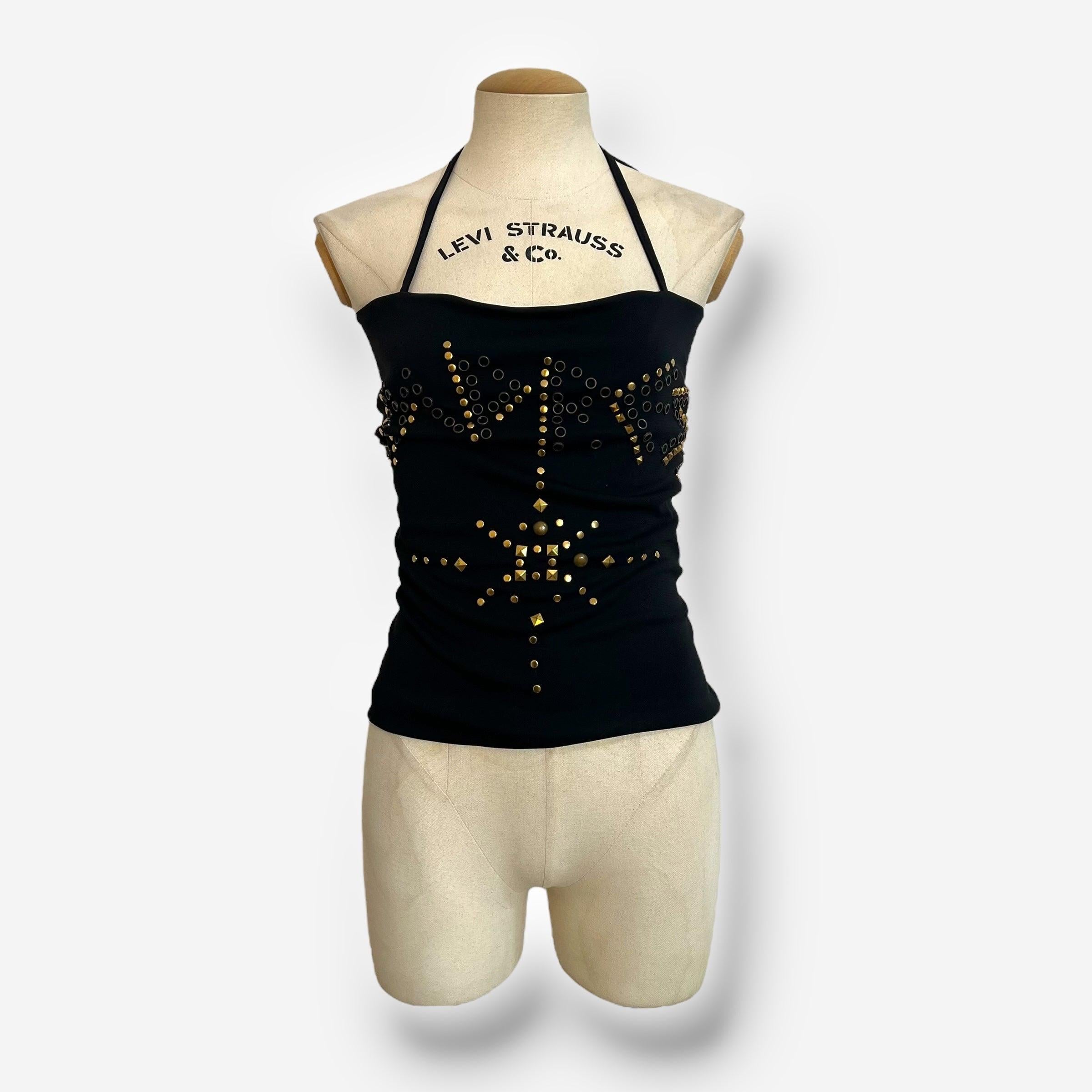 Beige D&G Studded Lace-Up Halter Top – Spring/Summer 2003 in vendita