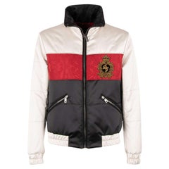 D&G Stuffed Bomber Jacket with Logo Crown Embroidery White Black Red 54