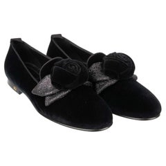 D&G Velvet DG Logo Loafer Ballet Flats YOUNG QUEEN with Rose Bow Black 39