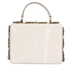 D&G Velvet Floral Clutch Bag DOLCE BOX with Massive Crystals White Black
