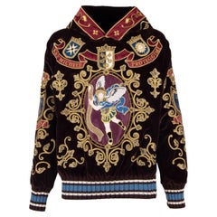 D&G Velvet Hoody Sweater with San Michele Crown King Embroidery Bordeaux Gold 44
