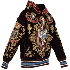 D&G Velvet Hoody Sweater with San Michele Crown King Embroidery Bordeaux Gold 50