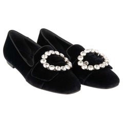 D&G Velvet Loafer Ballet Flats Shoes JACKIE with Crystal Brooch Black EUR 37