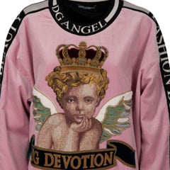 D&G Velvet Oversize Sweater with Angel Crown Embroidery DG Devotion Pink IT 40