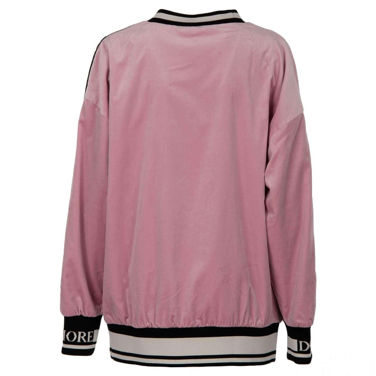 D&G Velvet Oversize Sweater with Angel Crown Embroidery DG Devotion Pink IT 40 For Sale 1