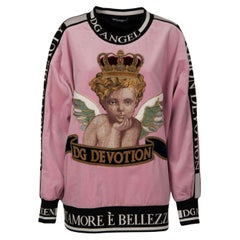 D&G Velvet Oversize Sweater with Angel Crown Embroidery DG Devotion Pink IT 40