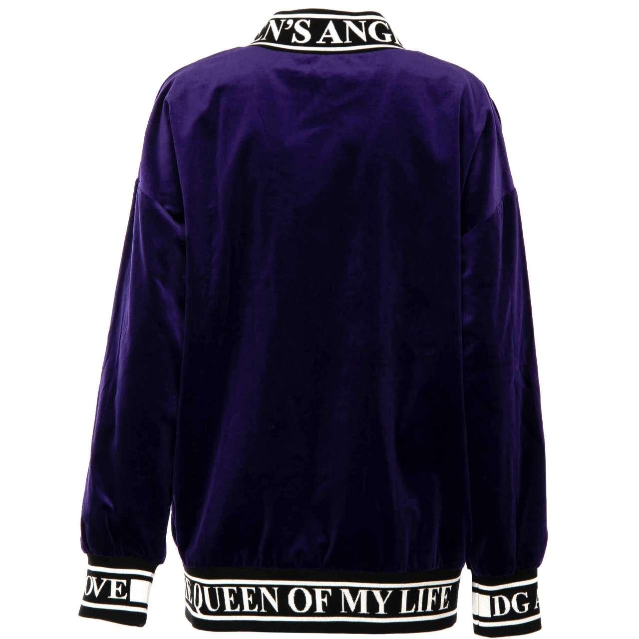 Women's D&G Velvet Oversize Sweater with Angel Crown Embroidery Royal Love Purple IT 38 For Sale