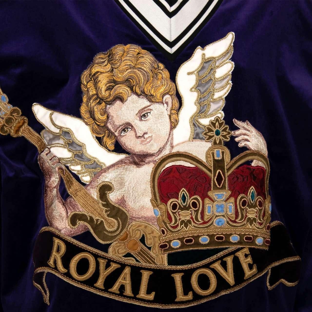 D&G Velvet Oversize Sweater with Angel Crown Embroidery Royal Love Purple IT 38 For Sale 2