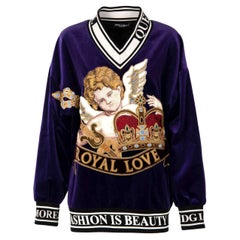 D&G Velvet Oversize Sweater with Angel Crown Embroidery Royal Love Purple IT 40