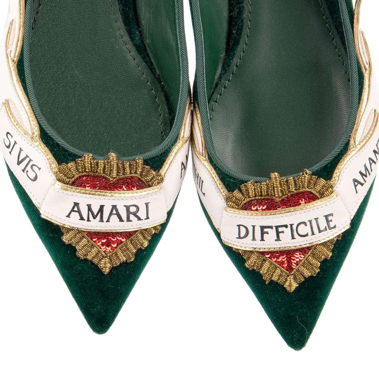 D&G Velvet Sacred Heart Amanti Embroidered Ballet Flats BELLUCCI Green EUR 35 For Sale 1