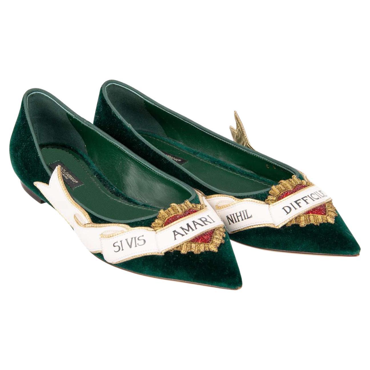 D&G Velvet Sacred Heart Amanti Embroidered Ballet Flats BELLUCCI Green EUR 35 For Sale