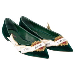 D&G Velvet Sacred Heart Amanti Embroidered Ballet Flats BELLUCCI Green EUR 35.5