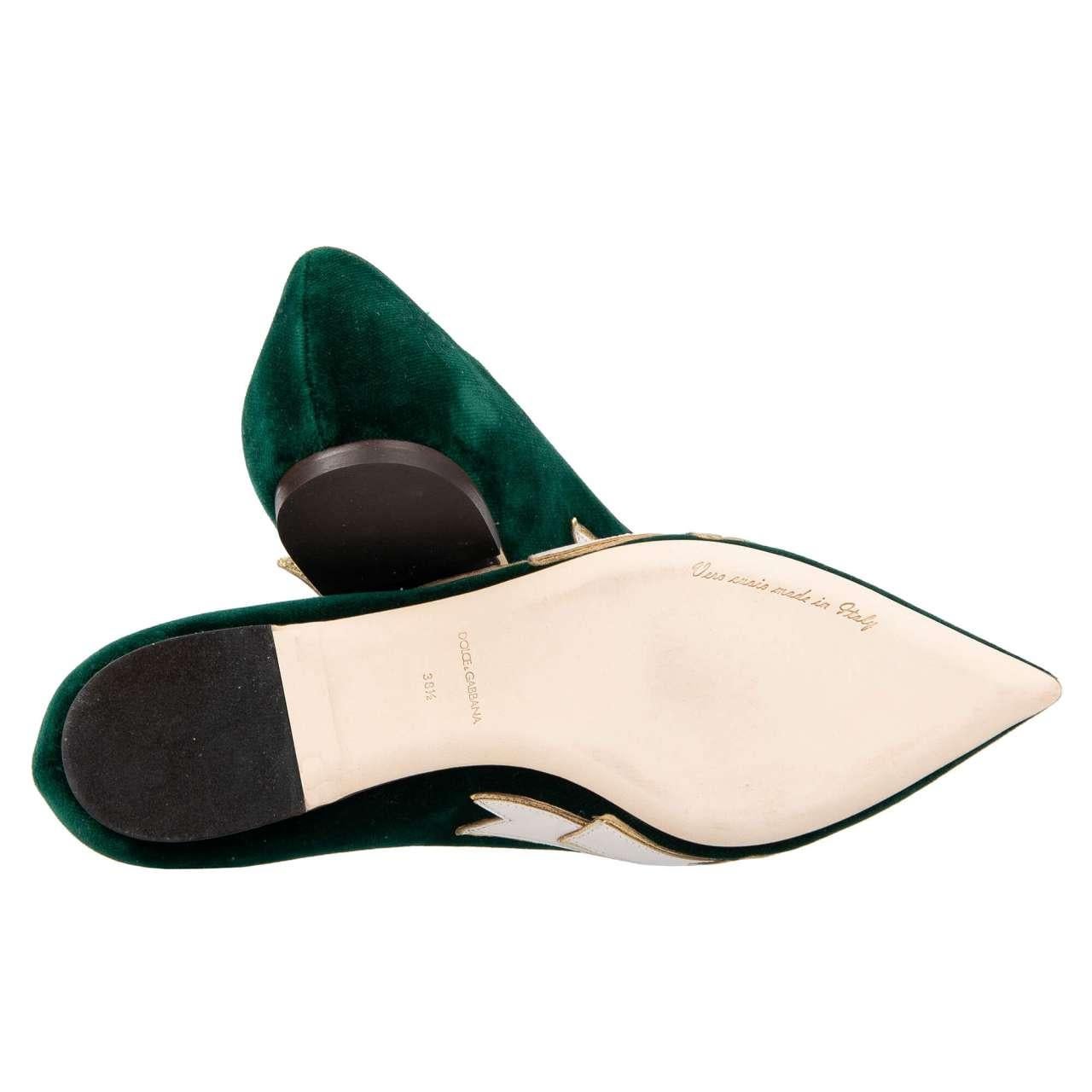 D&G Velvet Sacred Heart Amanti Embroidered Ballet Flats BELLUCCI Green EUR 36 For Sale 2