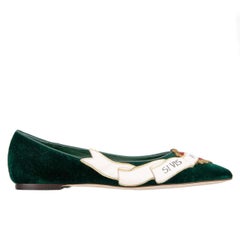 D&G Velvet Sacred Heart Amanti Embroidered Ballet Flats BELLUCCI Green EUR 36.5