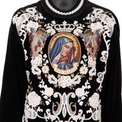 D&G Velvet Sweater with Angels and Santa Maria Embroidery Black White 46