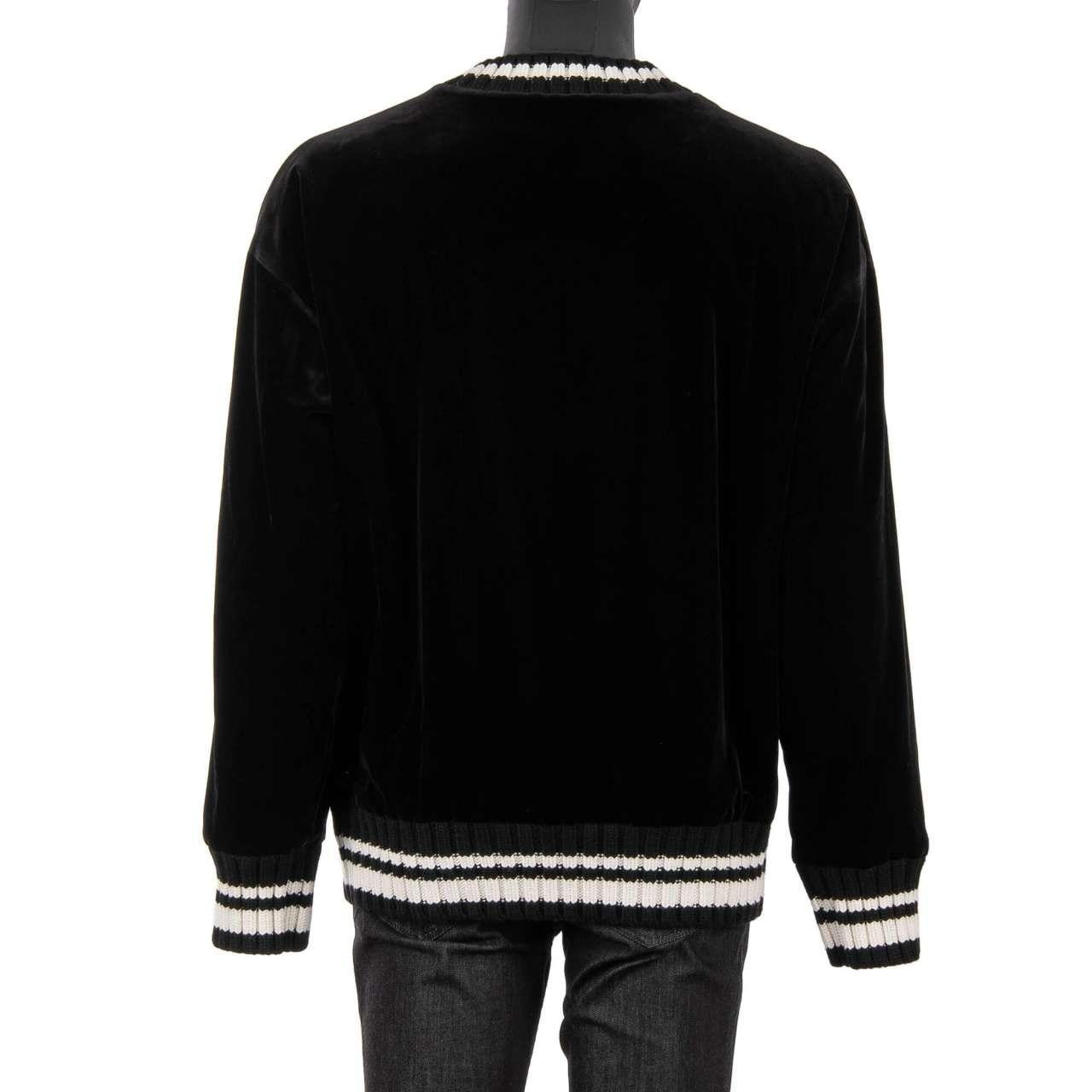 Men's D&G Velvet Sweater with Angels and Santa Maria Embroidery Black White 54 For Sale