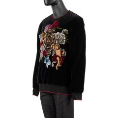 D&G Velvet Sweater with Baroque Angels and Flowers Application Black Red 54