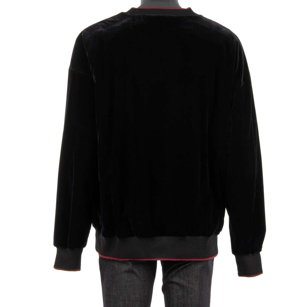 Men's D&G Velvet Sweater with Baroque Angels and Flowers Application Black Red 54 For Sale