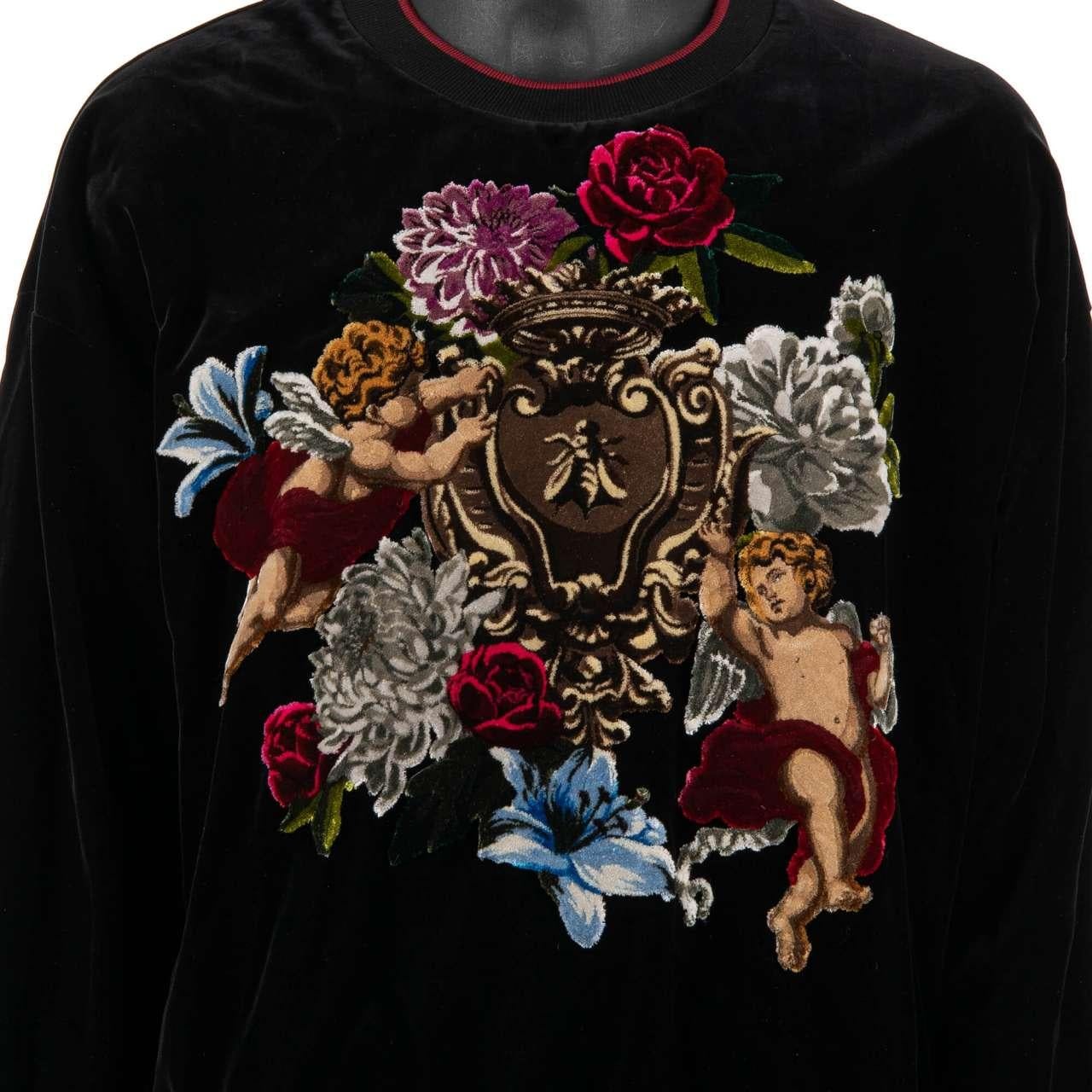 D&G Velvet Sweater with Baroque Angels and Flowers Application Black Red 54 For Sale 1