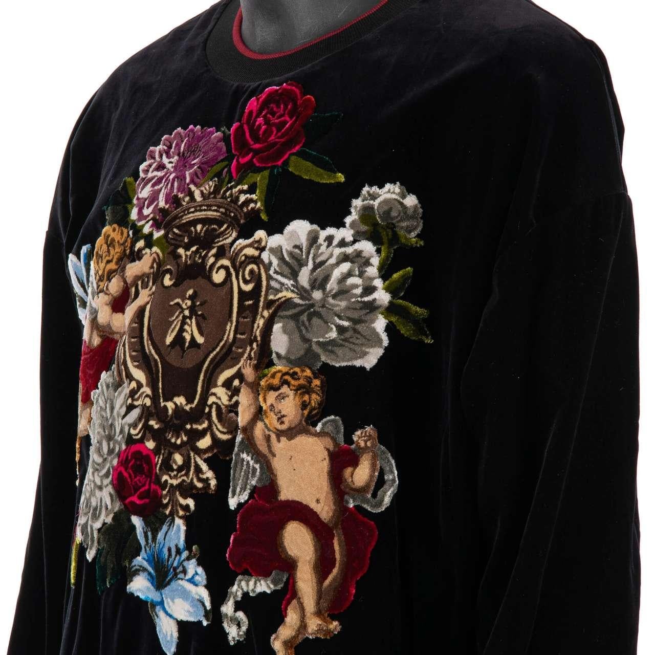 D&G Velvet Sweater with Baroque Angels and Flowers Application Black Red 54 For Sale 3