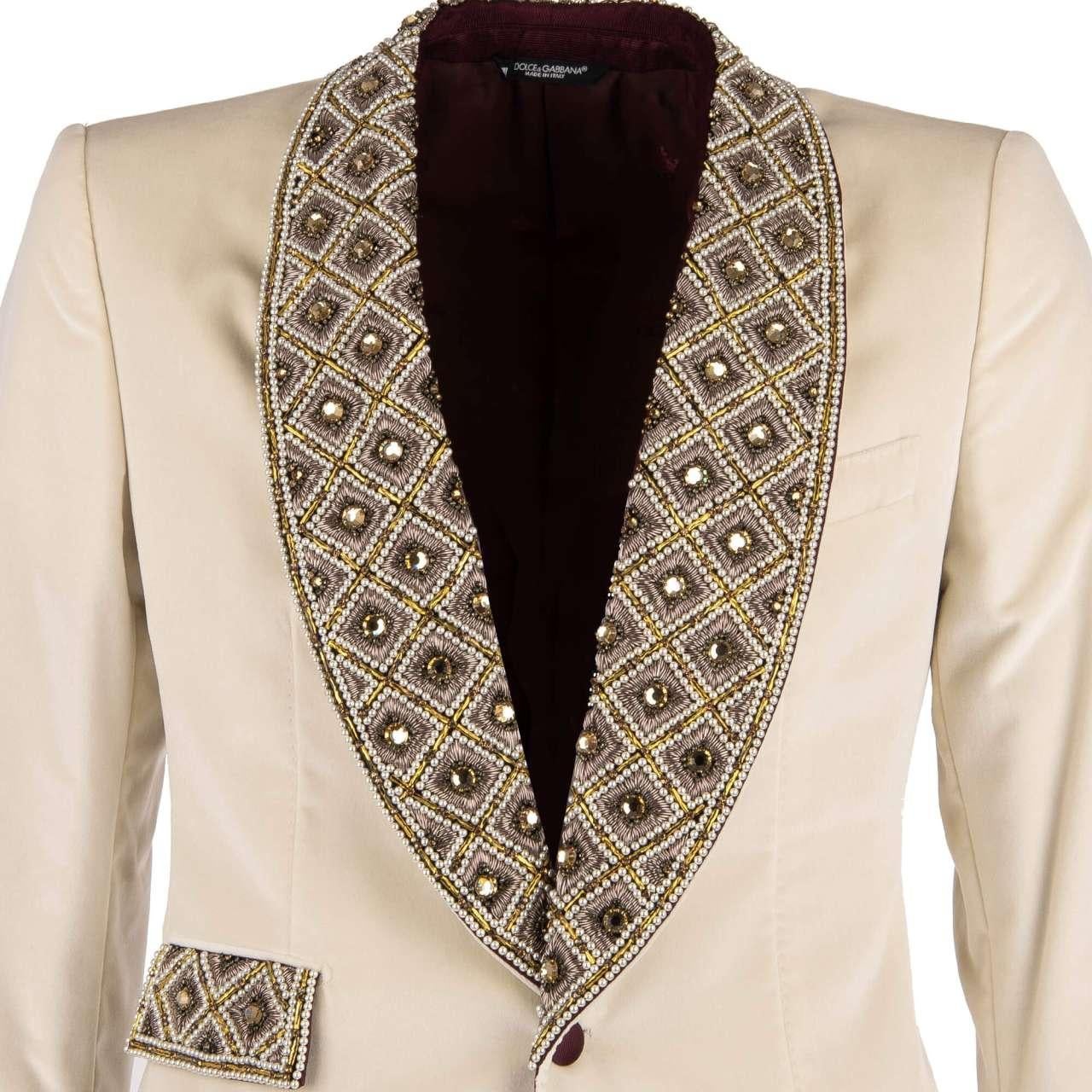 D&G Velvet Tuxedo Blazer with Crystals, Pearls and Gold Embroidery White 56 In Excellent Condition For Sale In Erkrath, DE