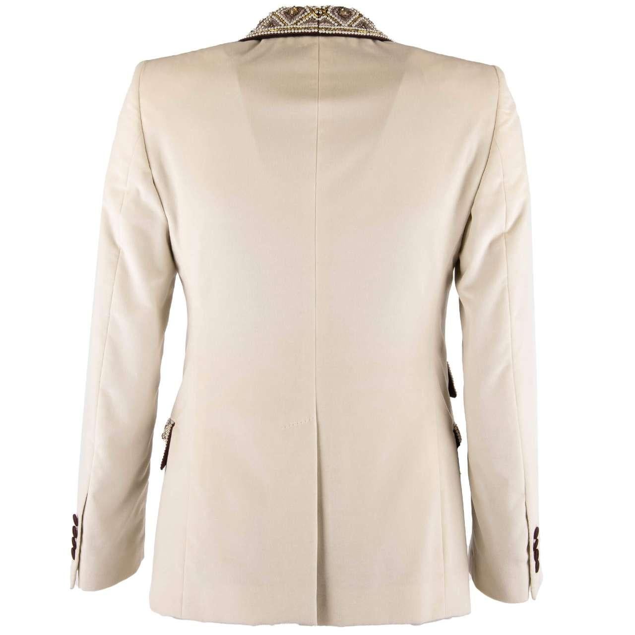 D&G Velvet Tuxedo Blazer with Crystals, Pearls and Gold Embroidery White 56 For Sale 1