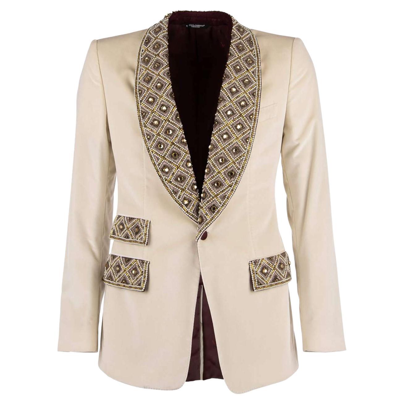 D&G Velvet Tuxedo Blazer with Crystals, Pearls and Gold Embroidery White 56 For Sale