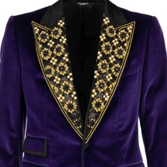 D&G Velvet Tuxedo Blazer with Crystals, Pearls and Sequins Purple Black 46