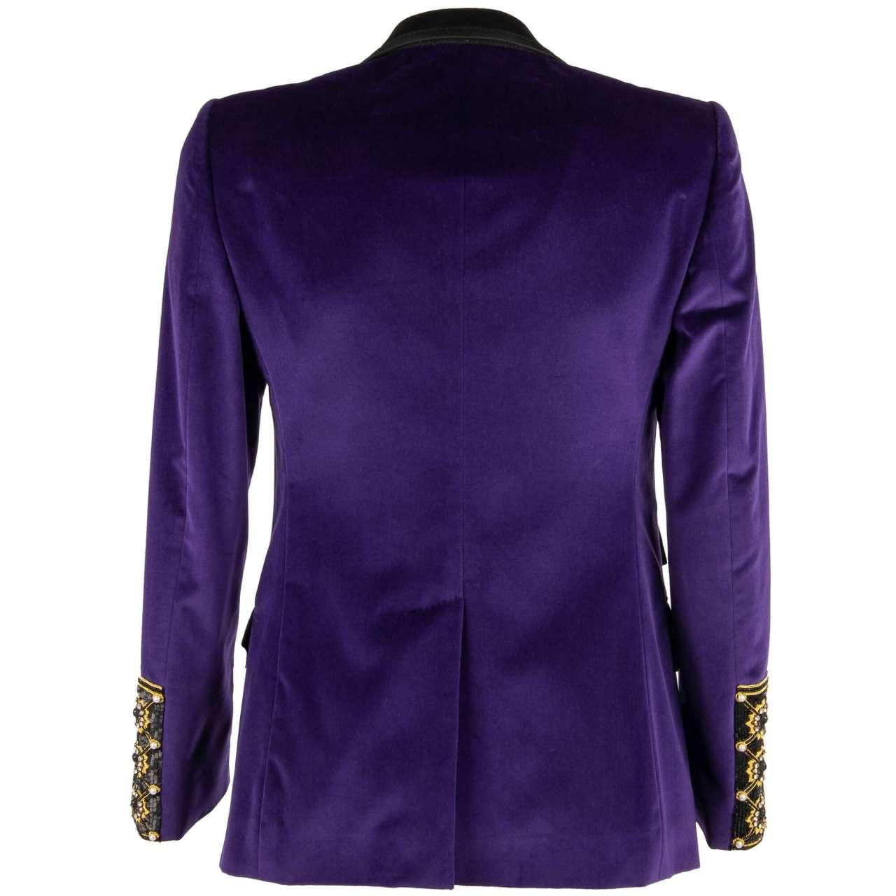 D&G Velvet Tuxedo Blazer with Crystals, Pearls and Sequins Purple Black 46 For Sale 1