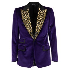 D&G Velvet Tuxedo Blazer with Crystals, Pearls and Sequins Purple Black 46