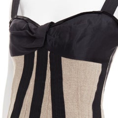 D&G Vintage beige linen Burlap canvas black satin trimmed corset top IT38 XS