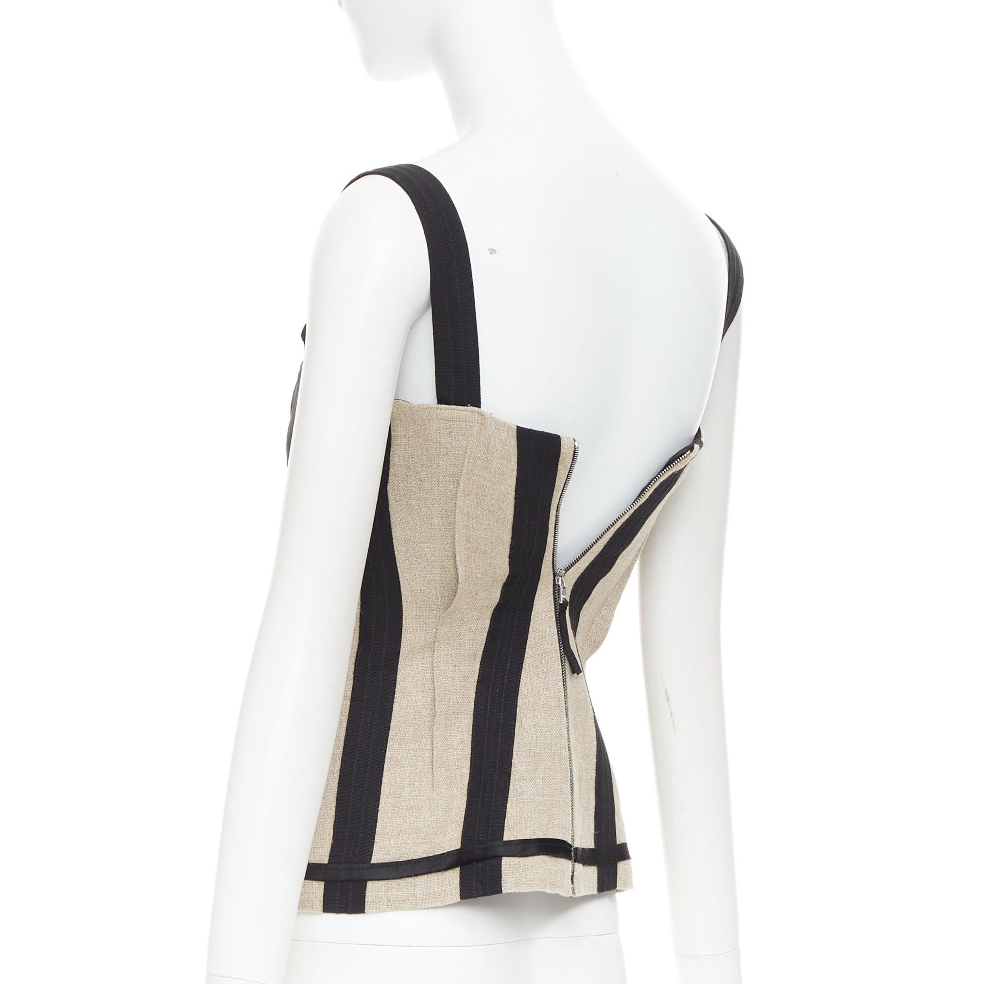 D&G Vintage beige Leinen Burlap Leinwand schwarzem Satin getrimmt Korsett Top IT38 XS im Angebot 1