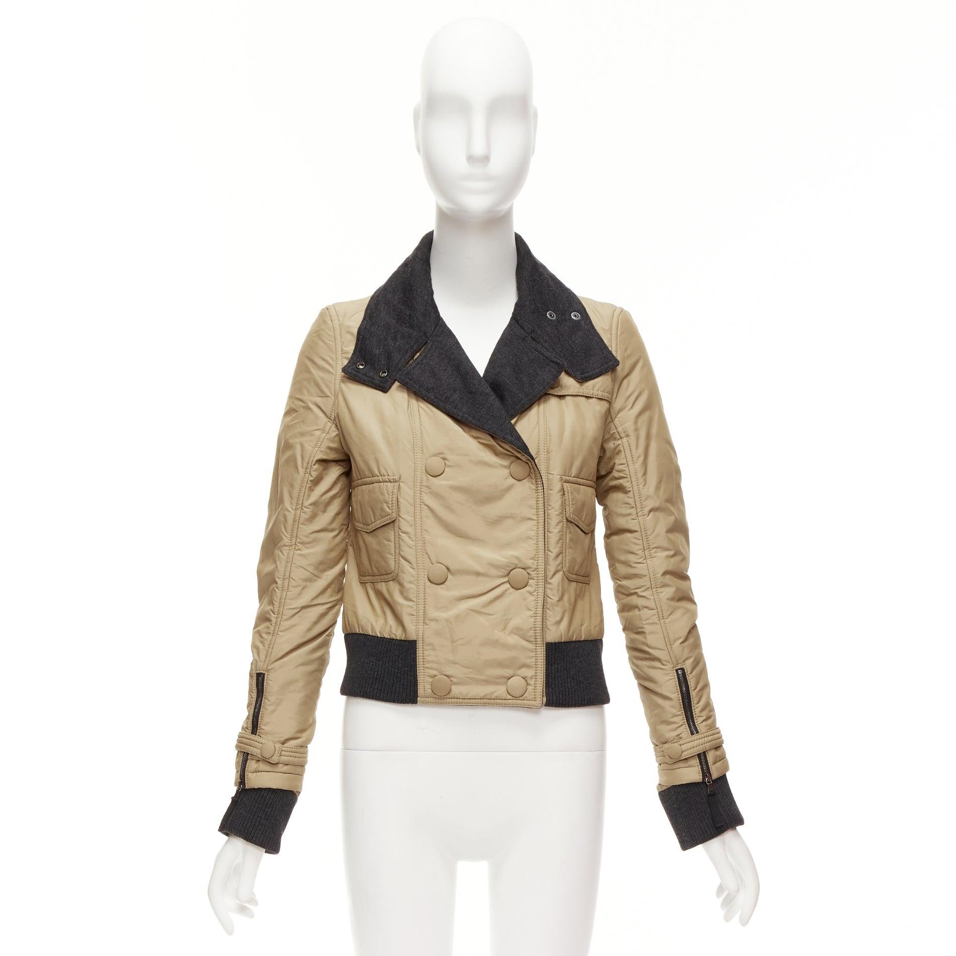 D&G Vintage beige nylon grey jersey collar zip cuff aviator jacket IT38 XS For Sale 5