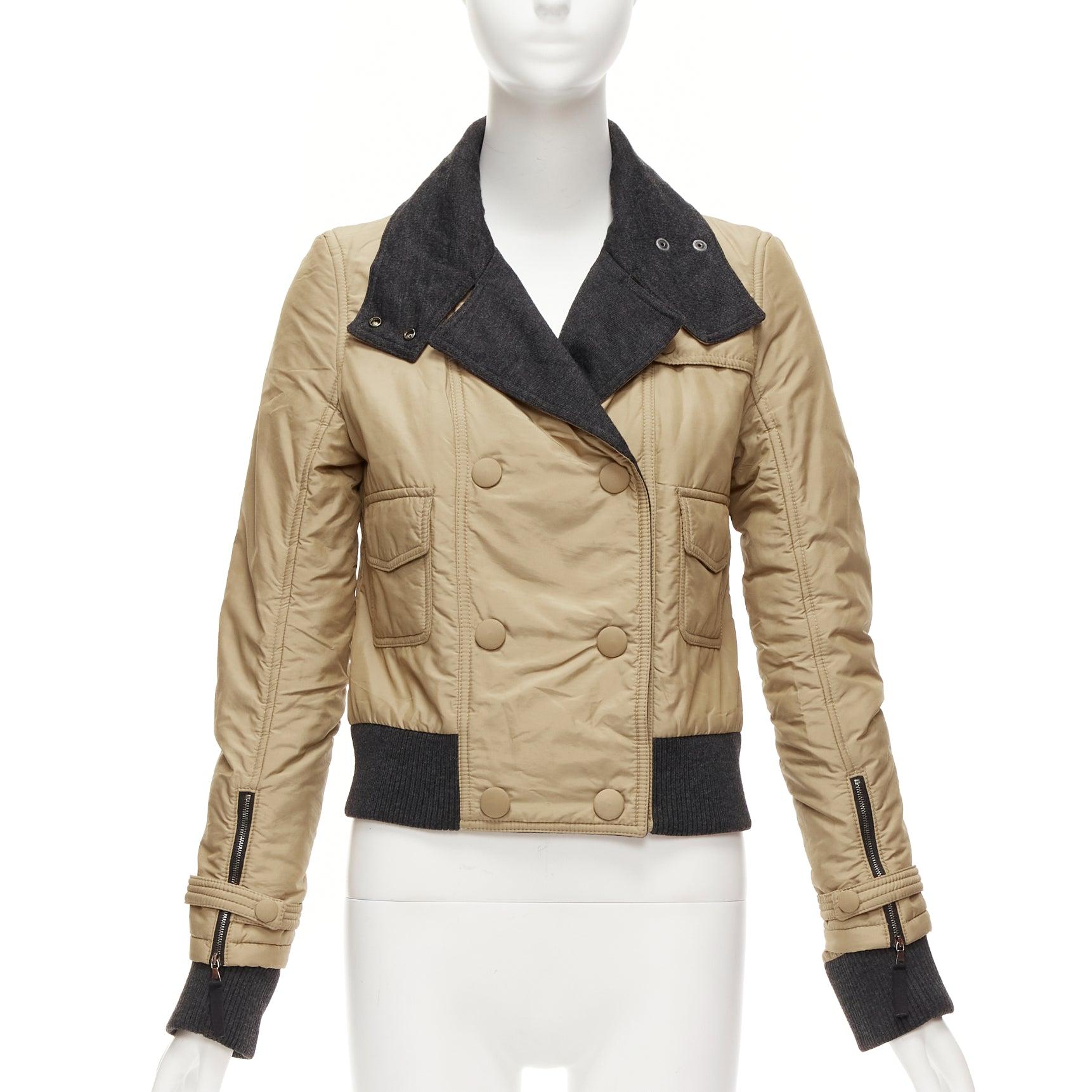 Beige D&G Vintage beige nylon grey jersey collar zip cuff aviator jacket IT38 XS For Sale