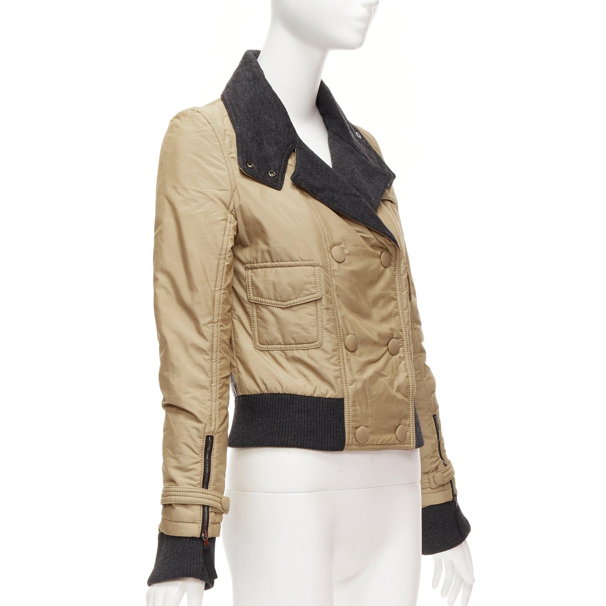 D&G Vintage beige nylon grey jersey collar zip cuff aviator jacket IT38 XS In Good Condition For Sale In Hong Kong, NT