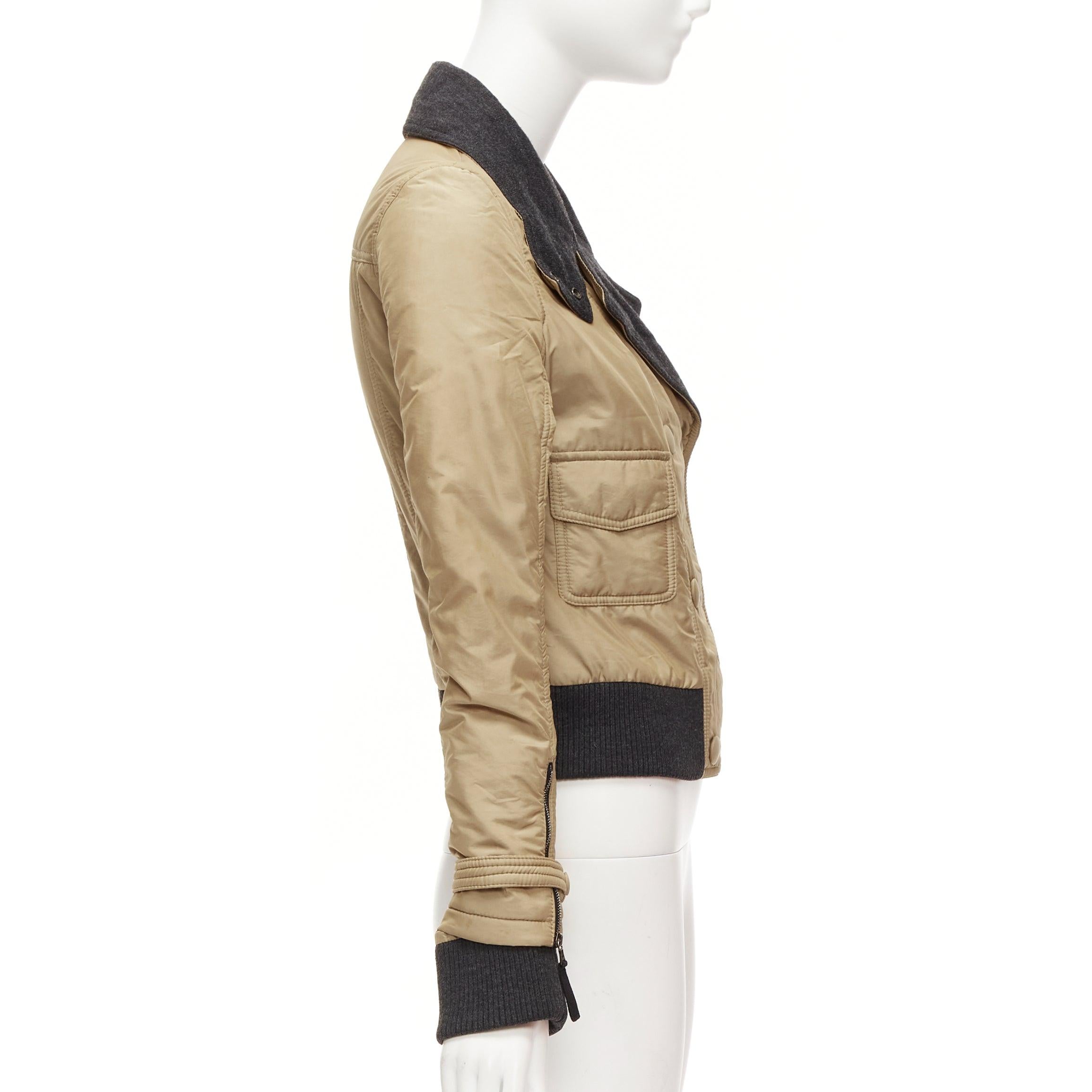 Women's D&G Vintage beige nylon grey jersey collar zip cuff aviator jacket IT38 XS For Sale