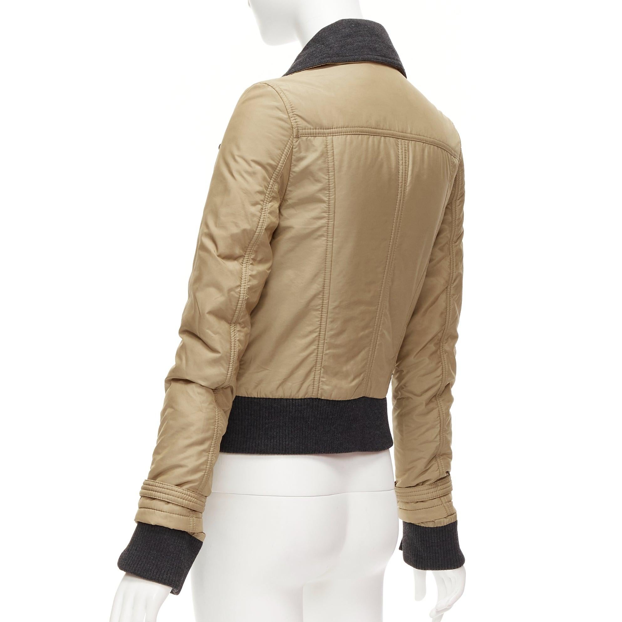 D&G Vintage beige nylon grey jersey collar zip cuff aviator jacket IT38 XS For Sale 2