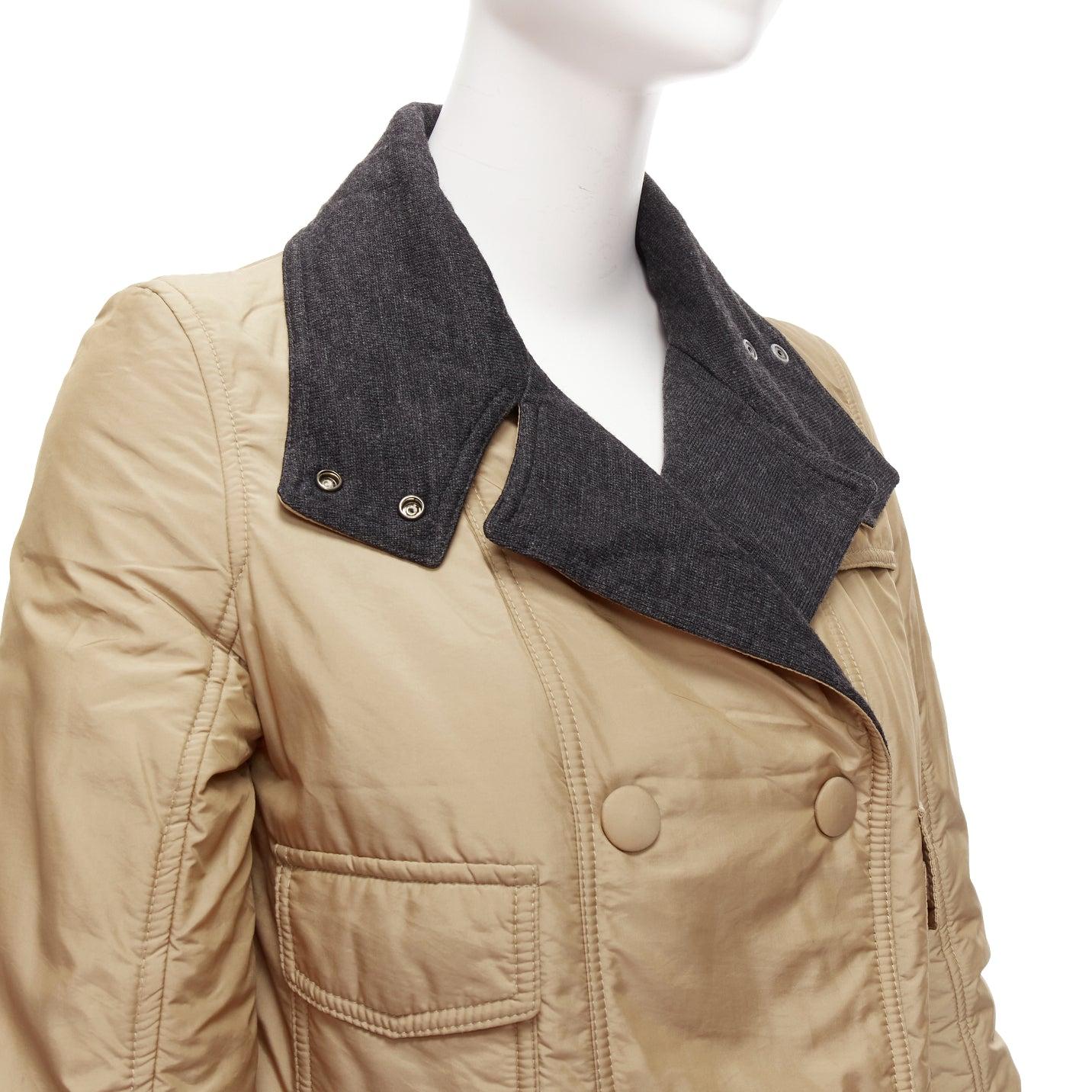D&G Vintage beige nylon grey jersey collar zip cuff aviator jacket IT38 XS For Sale 3