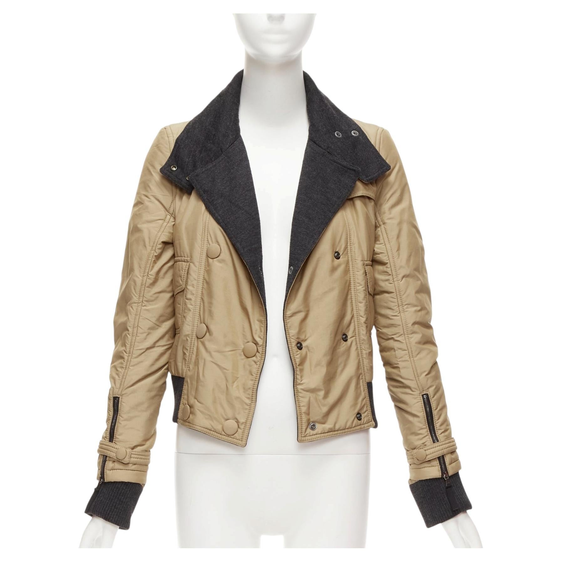 D&G Chaqueta de aviador Vintage beige nylon gris jersey cuello cremallera IT38 XS