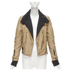 D&G Vintage beige nylon grey jersey collar zip cuff aviator jacket IT38 XS