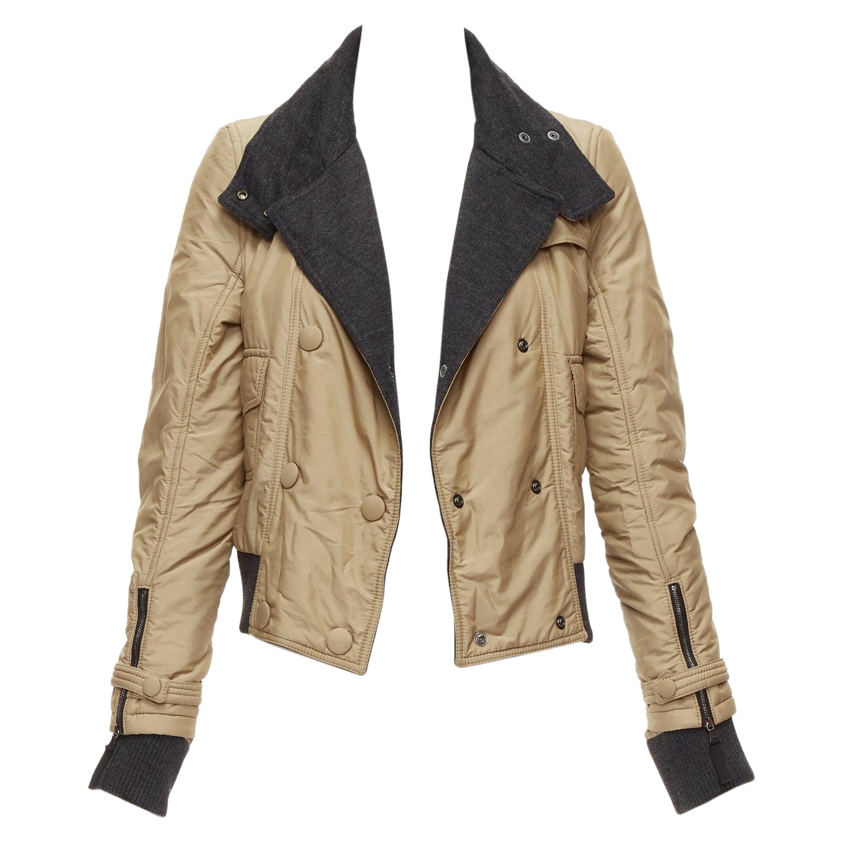 D.G Vintage beige nylon gris col en jersey veste d'aviateur à fermeture éclair IT38 XS en vente