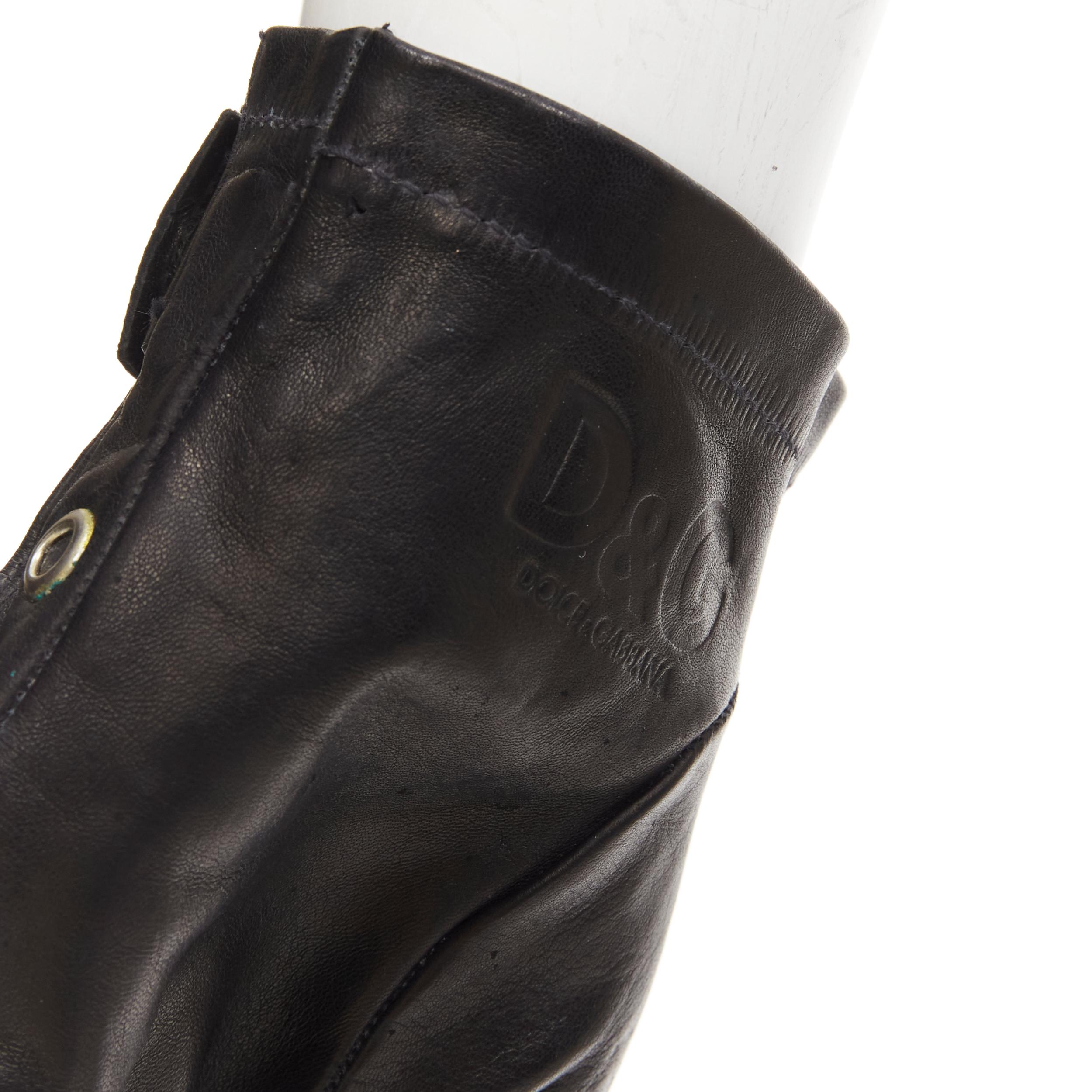 D&G Vintage black leather silver knuckleduster stud fingerless moto gloves In Good Condition In Hong Kong, NT