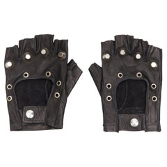 D&G Vintage fingerlose Moto-Handschuhe aus schwarzem Leder mit silbernem Knopfleiste